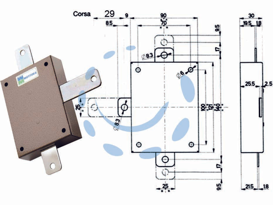 Deviatore applicare per serrature quintuplici serie 38 96145 - per serie 38 (96145) - scatola in acciaio verniciato, aste non comprese