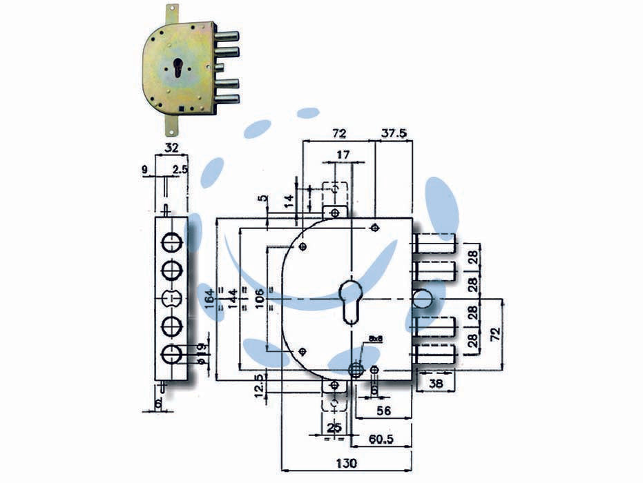 Serratura triplice da applicare con scrocco cil. eu. blindate 2155pen - mm.60 DX (2155PEN-01) - scatola in acciaio zincato, fissaggio cilindro con Sistema Simply, catenacci e scrocco a pistoni con interasse mm.28 in accia...