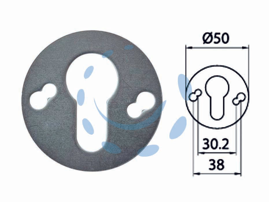 Spessore defender 315d - ø mm.50, spessore mm.2, interfori mm.30,2/38 - in acciaio zincato, foro yale