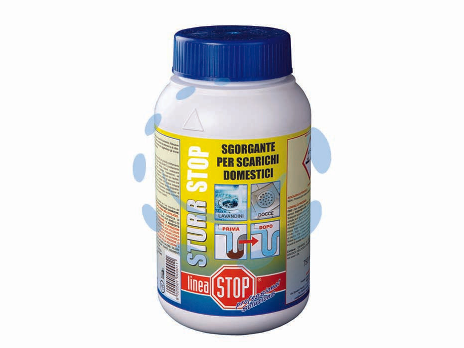 Disgorgante disotturante chimico concentrato sturr stop - ml.750 in flacone - disotturante chimico altamente concentrato che in pochi minuti rende liquidi i materiali, sia organici che non, che ostruisco...