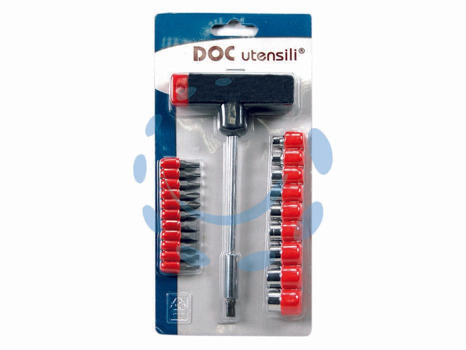 Inserti e bussole manico t in set 22 pezzi - componenti in acciaio cromato, contenuto: contenuto: 9 chiavi a bussola esagonali misure mm.5-6-7-8-9-10-11-12-13 + 11 insert...