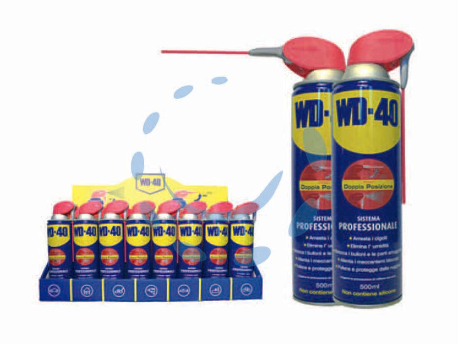 Wd-40 lubrificante spray multiuso 5 funzioni ml.500 in espositore - ml.500 spray c/erogatore a doppia posizione - IDROREPELLENTE: permette il formarsi di una barriera perfetta contro l'umidità, elimina rapidamente i cortocircuiti da umidit...