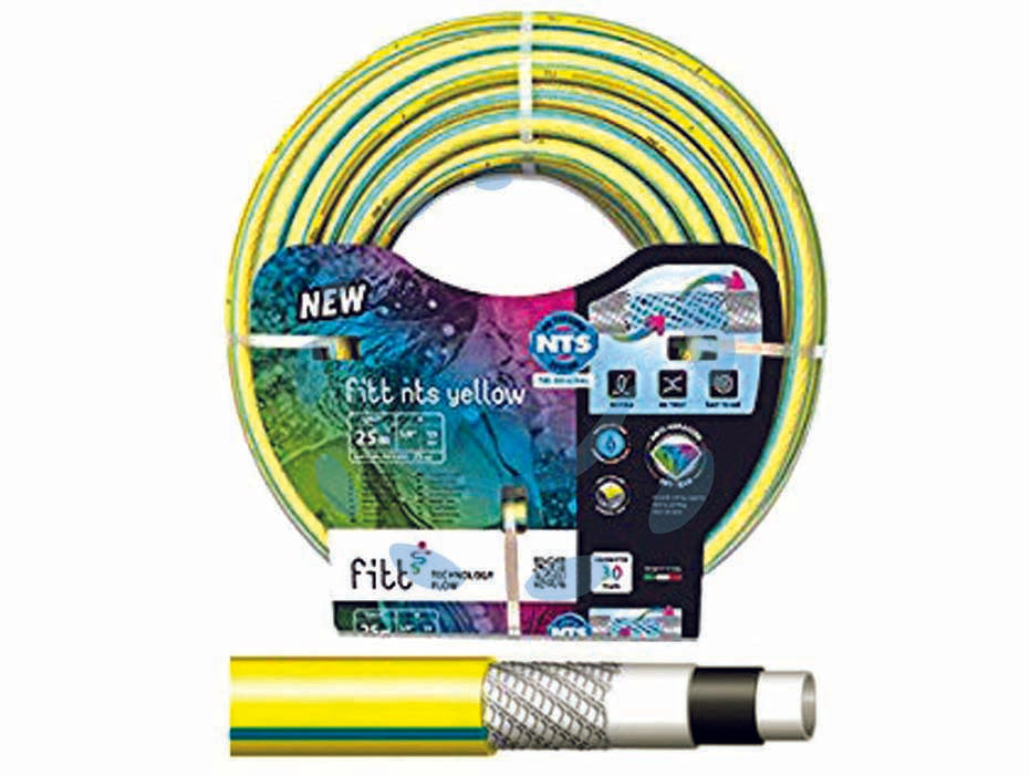 Tubo nts yellow - ø 3/4' rotolo mt.50 - interno bianco, esterno giallo con riga blu, anti UV, struttura in PVC prodotta a 6 strati con doppio rinforzo in poliestere ...