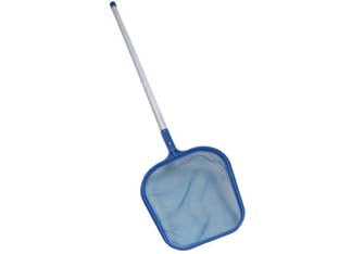 Retino piatto da superficie in plastica con manico per piscina - cm.30x33 in plastica - struttura e retino in plastica con manico in alluminio ø cm.1,3x122h.