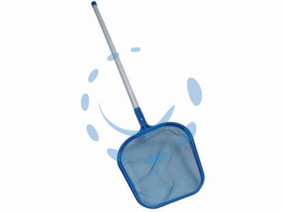 Retino piatto da superficie in plastica con manico per piscina - cm.30x33 in plastica - struttura e retino in plastica con manico in alluminio ø cm.1,3x122h.