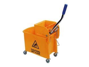 Carrello lavapavimento mocio strizzatore clean warning - lt.20 di capienza - cm.63x27x67h. - secchio in ABS colore giallo con divisorio centrale, con 4 ruote pivoettanti