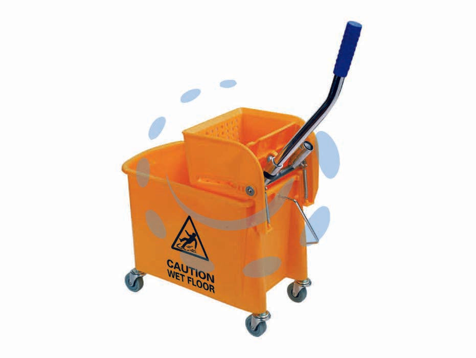 Carrello lavapavimento mocio strizzatore clean warning - lt.20 di capienza - cm.63x27x67h. - secchio in ABS colore giallo con divisorio centrale, con 4 ruote pivoettanti