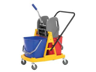 Carrello lavapavimento mocio strizzatore clean hard - lt.34 di capienza - cm.71x43x95h. - doppio secchio in ABS colore giallo/rosso, con 4 ruote pivoettanti