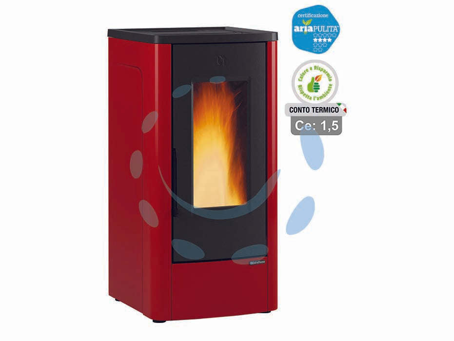 Stufa a pellet dahiana plus canalizzata 10kw bordeaux (conto termico) - misure cm.52,5x60,2x108h. - peso Kg.160 - 3,4/11,0 Kw potenza termica globale, 3,0/10,0 Kw potenza nominale utile per mc.287 riscaldabili, consumo 0,7/2,3 Kg/h., porta...