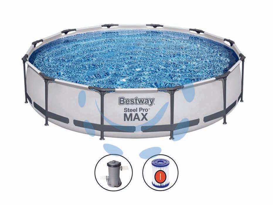 Piscina steel pro max tonda con telaio portante cm.366x76h. - kg.24,4 - lt.6.473 - filtro cartuccia(art.56416) - con pompa filtro 58381 e cartuccia 58093