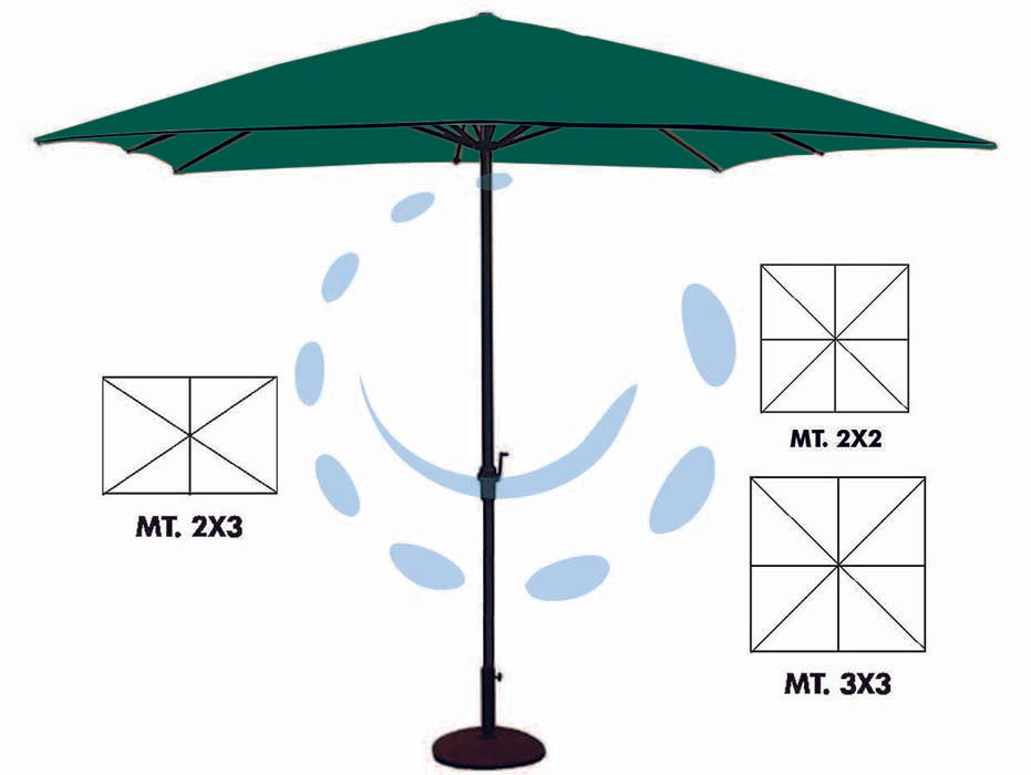 Ombrellone in metallo con manovella - cm.200x200 palo ø mm.38 a 6 stecche - struttura in metallo color antracite, copertura in poliestere 160 gr/mq colore verde, (base non compresa)