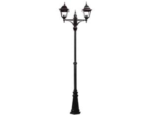 Lampione 2 luci su palo modello new york - 2x100w IP44 cm.230h. colore nero - struttura in alluminio verniciato, a due luci con vetri trasparenti