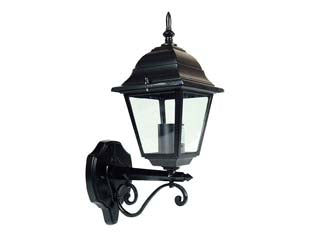 Lanterna con braccio inferiore lavorato modello new york - 60w IP44 mm.192x370h. colore nero - struttura in alluminio verniciato, vetri trasparenti