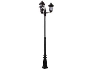 Lampione 3 luci su palo modello berlino - 3X100w IP44 cm.230h. colore nero - struttura in alluminio verniciato, a tre luci con vetri trasparenti