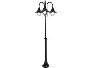 Lampione 3 luci su palo modello parigi - 3x100w IP44 cm.230h. colore nero - struttura in alluminio verniciato, a tre luci, sfere in policarbonato