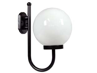 Lanterna con supporto a u modello sfera - 100w IP44 mm.330x400h. colore nero - struttura in alluminio verniciato, sfera opalescente in plastica