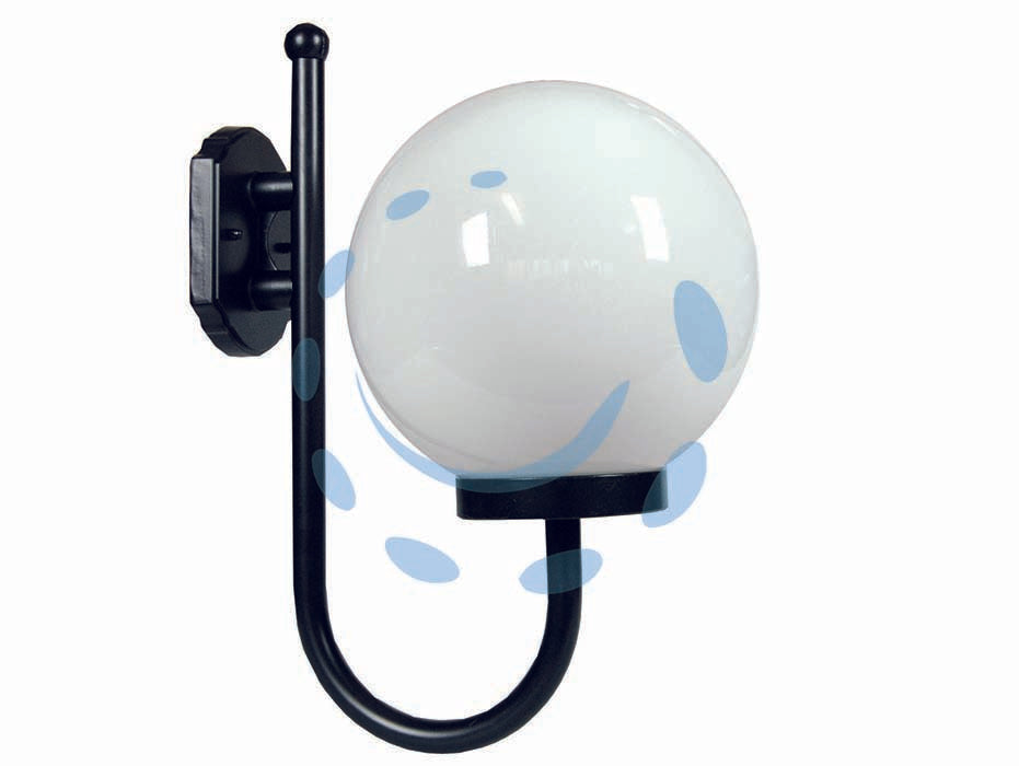 Lanterna con supporto a u modello sfera - 100w IP44 mm.330x400h. colore nero - struttura in alluminio verniciato, sfera opalescente in plastica