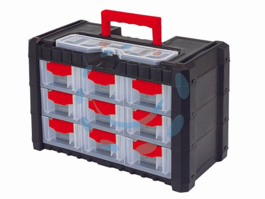 Cassettiera portaminuteria multicase - mm.400x200x260h. art.KMC303 - cassetti trasparenti per l'immediata identificazione del contenuto con chiusure di sicurezza, maniglia a scomparsa, scomparto...