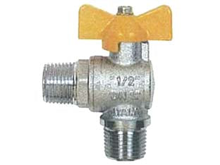 Valvola a sfera gas a squadra  m/m con maniglia a t art.060 - MM 1/2' - corpo in ottone nichelato, maniglia a T bloccabile in alluminio, attacchi filettati maschio/maschio, temperatura di esercizio...