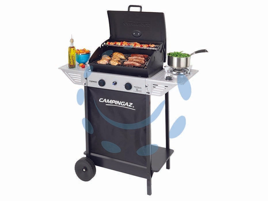 Barbecue gas 2 bruc. + fornello cm.44,5x34,5 xpert 100 ls plus - bracere cm.44,5x34,5 - misure cm.82,5x50x99h., potenza 7,1+2,1 Kw, grill a gas GPL con 2 bruciatori in acciaio, consumo gas 517+153 g/h, accensione ...