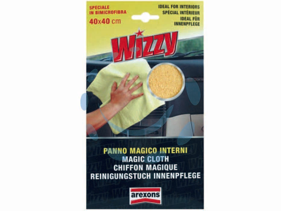 Wizzy panno bimicrofibra magico interni - cm.40x40 (1618) - applicazione: pulizia interni auto, plastica, tessuto, pelle, moquette, microfibra, ideale anche per LCD, panno magico in bim...