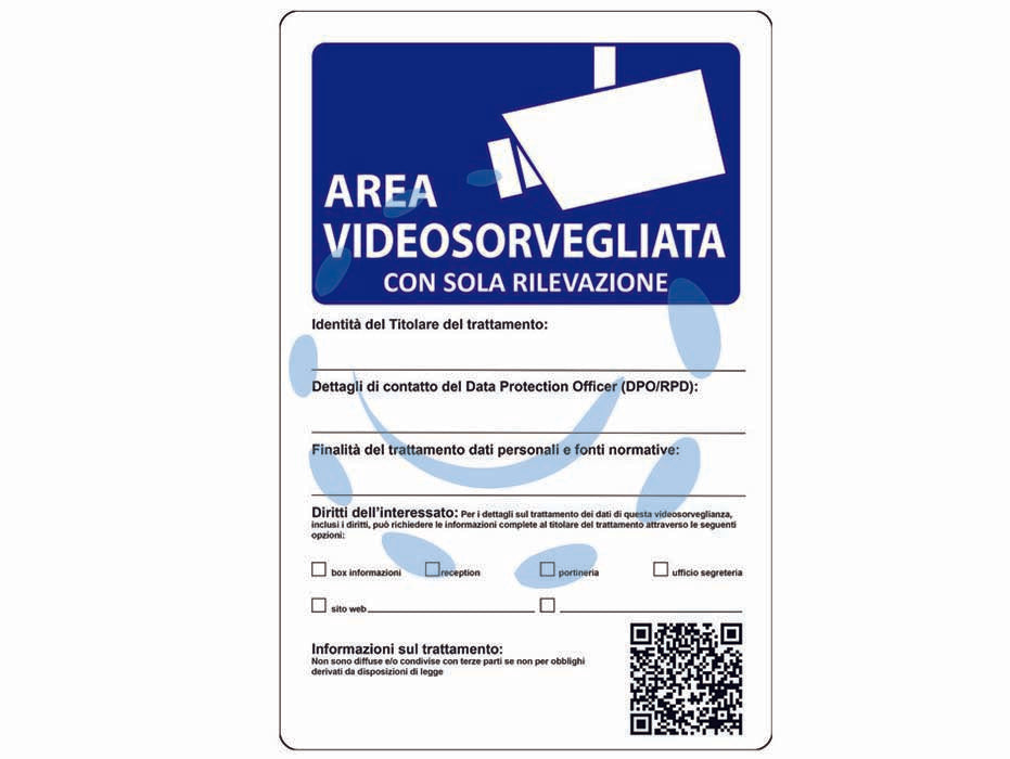 Cartello area videosorvegliata con sola rilevazione - cm.20x30h. - in polipropilene compatto