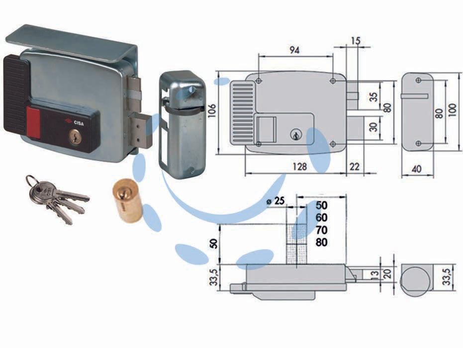 Elettroserratura per cancelli tetto e pulsante interno 2 mandate 11771 - mm.60 SX (11771602) - scatola e bocchetta in acciaio con rivestimento in zinco, tensione 12v AC, scrocco autobloccante, catenaccio 2 mandate manual...