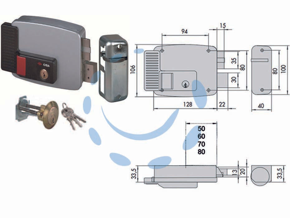 Elettroserratura per porte legno con pulsante interno 2 mandate 11670 - mm.50 DX (11670501) - scatola e bocchetta in acciaio verniciato grigio alluminio, tensione 12v AC, scrocco autobloccante, apertura dall’interno con...