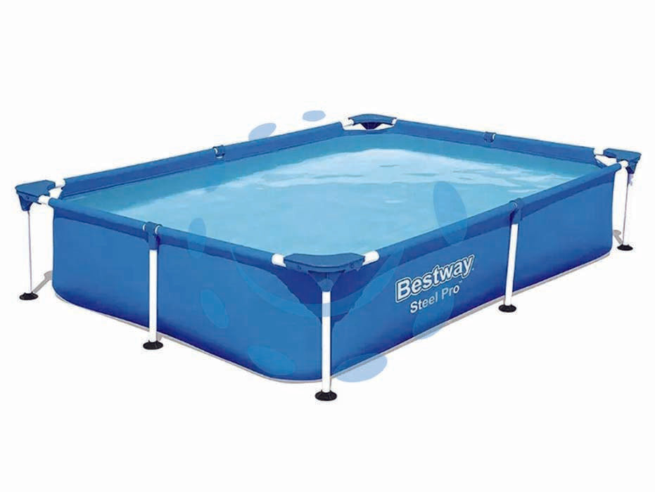 Piscina steel pro rettangolare telaio portante cm.221x150x43h.s/filtro - kg.9,6 - lt.1.200 (art.56401) - il telo è realizzato in PVC poliestere triplo strato, la struttura portante è composta da strutture in acciaio zincato e vern...