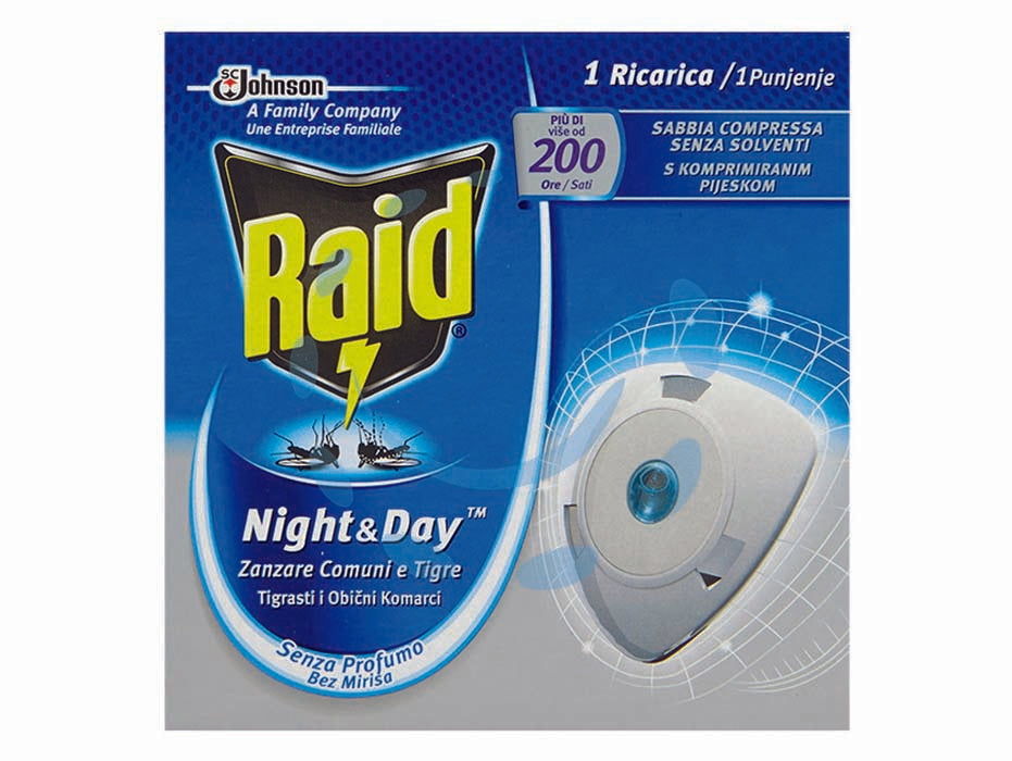 Raid night&day zanzare tigre e comuni 1 ricarica - solo ricarica - garantisce una protezione efficace 24 ore al giorno per 10 giorni da zanzare tigre e comuni, un’innovativa ricarica di sabbia...