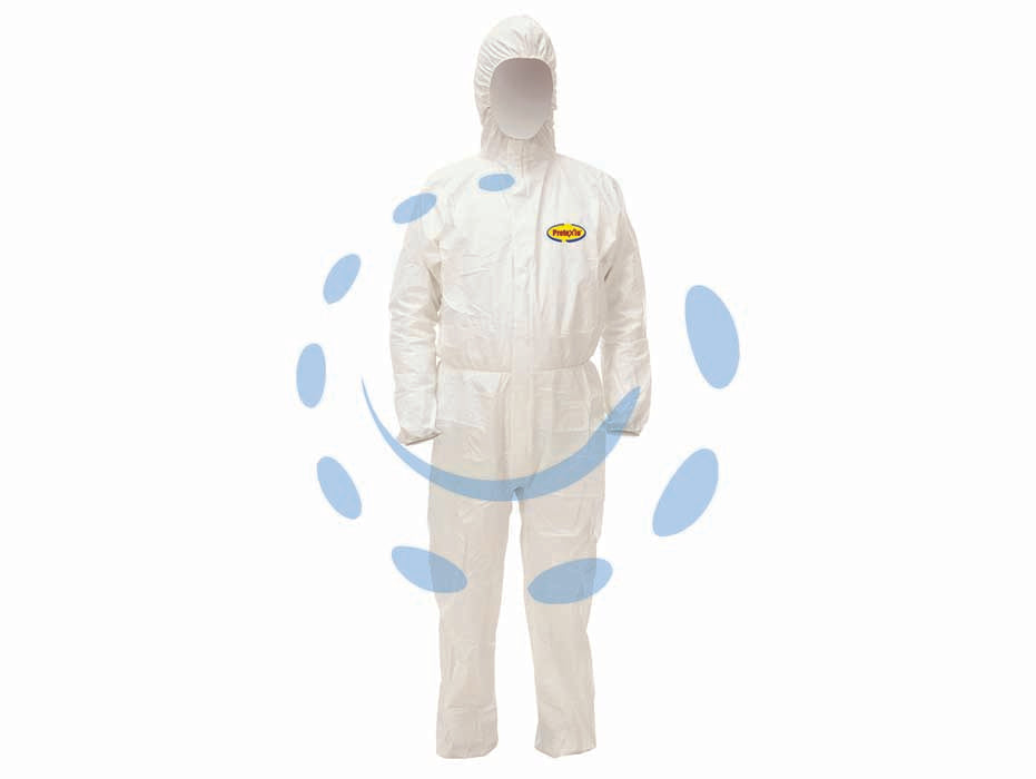 Tute di protezione da agenti chimici con cappuccio e cerniera - tg.XXXL - tuta di protezione da agenti chimici in classe III , con tessuto microporoso 65g/Mq, colore bianco, con cappuccio, zip ad ape...