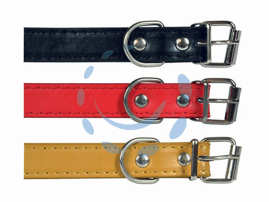 Collare per cani finto cuoio - cm.50x2 - colori assortiti: rosso, giallo, nero, 2 rivetti