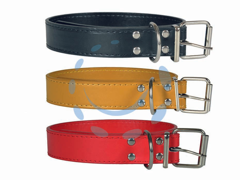 Collare per cani finto cuoio - cm.56x2,5 - colori assortiti: rosso, giallo, nero, 4 rivetti