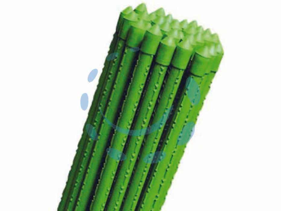 Canna in acciaio plastificata - mm.11x2100h. - interno acciaio, esterno plastificato rigato, colore verde