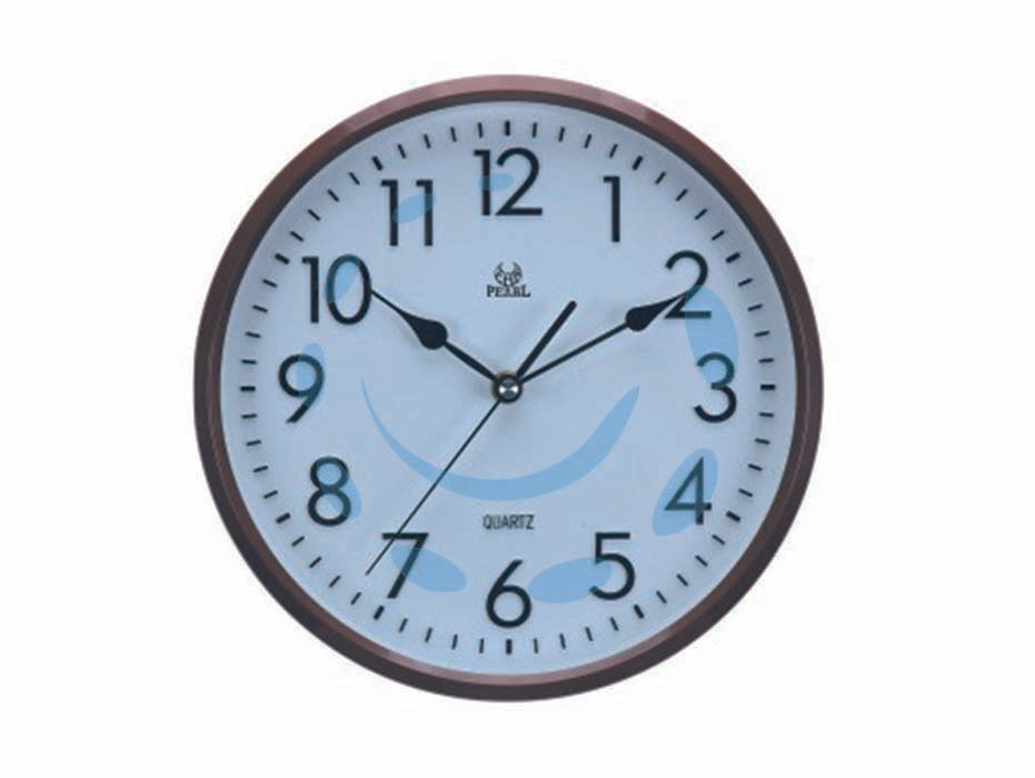 Orologio muro coffee 25 cm. - Cornice plastica marrone, Sfondo bianco, 1 batteria AA non inclusa