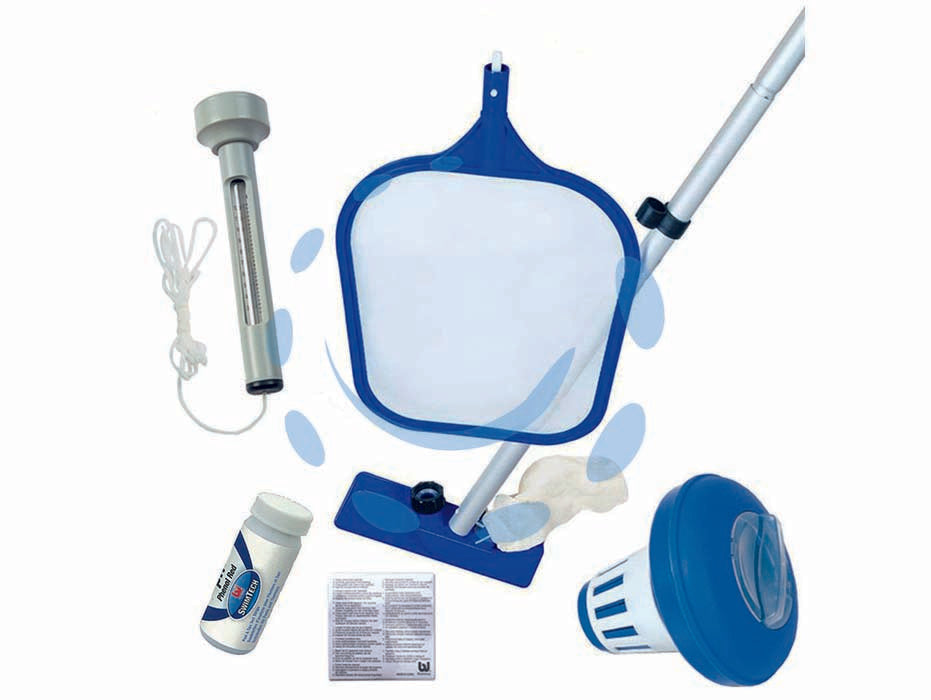 Kit mantenimento e pulizia per piscine - (art.58195) - composto da: 1 asta leggera smontabile di lunghezza cm.161, 1 testa aspiratrice piatta con sacchetto per detriti  riutilizzab...