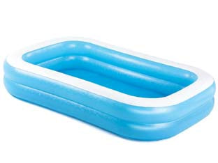 Piscina gonfiabile family rettangolare 2 anelli  +6 anni - cm.262x175x51h. - peso Kg.4,8 (art.54006) - sponda larga con struttura di rinforzo, realizzata in vinile spessore mm.0,27, 2 anelli, 2 valvole interconnesse, capienza d'...