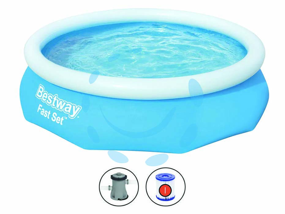 Piscina fast set autoportante tonda cm.305x76h. - kg.10,0 - lt.3.800 -filtro cartuccia (art.57270) - il telo è realizzato in PVC poliestere triplo strato, compresa pompa di filtraggio a cartuccia con tubi e raccordi, tensione ...