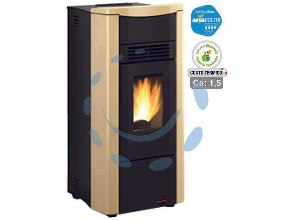 Stufa a pellet giusy evo 2.0 7 kw pergamena (conto termico) - misure cm.49,8x50,4x102,20h. - peso Kg.83 - 2,8/8,0 kw potenza termica globale, 2,5/7,0 Kw potenza nominale utile per mc.200 riscaldabili, consumo 0,6/1,7 Kg/h., rendime...