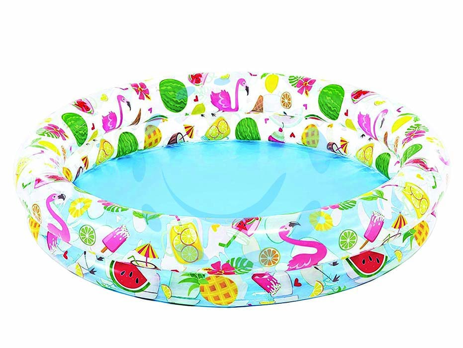 Piscina gonfiabile tonda due anelli  +2 anni - cm.122x25h. - peso kg.0,97 (59421) - in vinile spessore anelli mm.0,20 fondo mm.0,18,  comoda e maneggevole, facilmente lavabile, con 2 anelli gonfiabili, capienz...