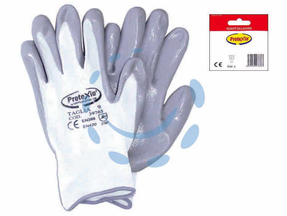 Guanti da lavoro in poliestere con palmo ricoperto in nitrile grigio - tg.XL misura 10 - colore grigio, con cavaliere