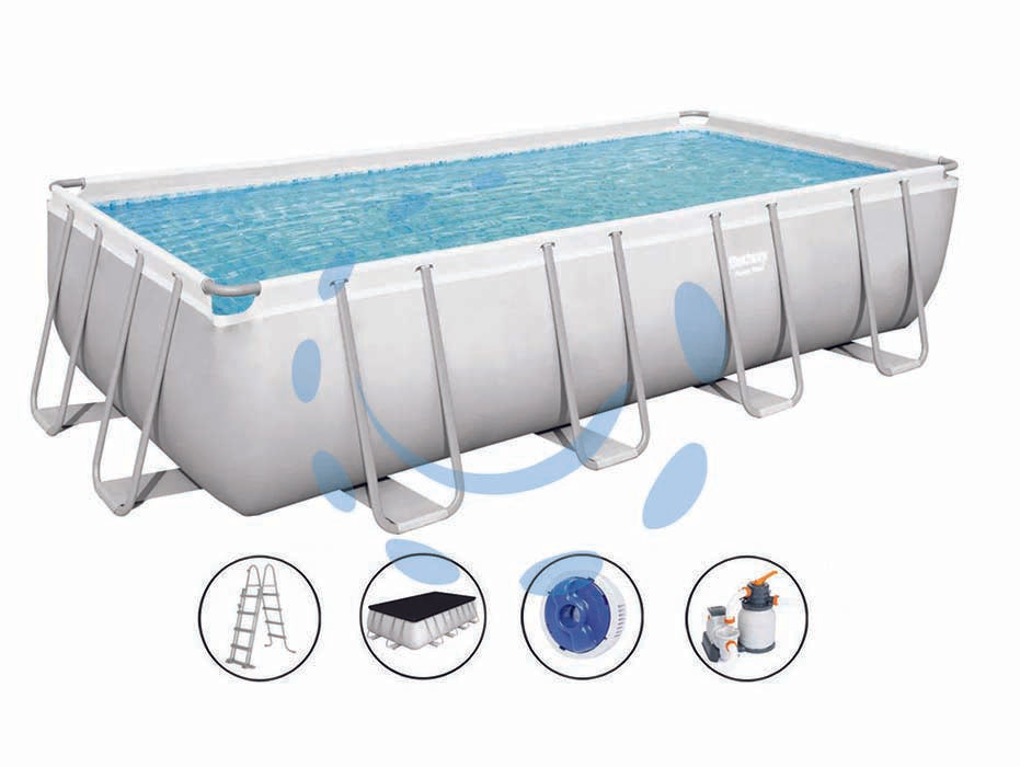 Piscina power steel rettangolare telaio portante cm.549x274x122h. - kg.113.9 - lt.14.812 - filtro sabbia (art.56466) - il telo è realizzato in PVC poliestere triplo strato, la struttura portante è composta da strutture in acciaio zincato e vern...