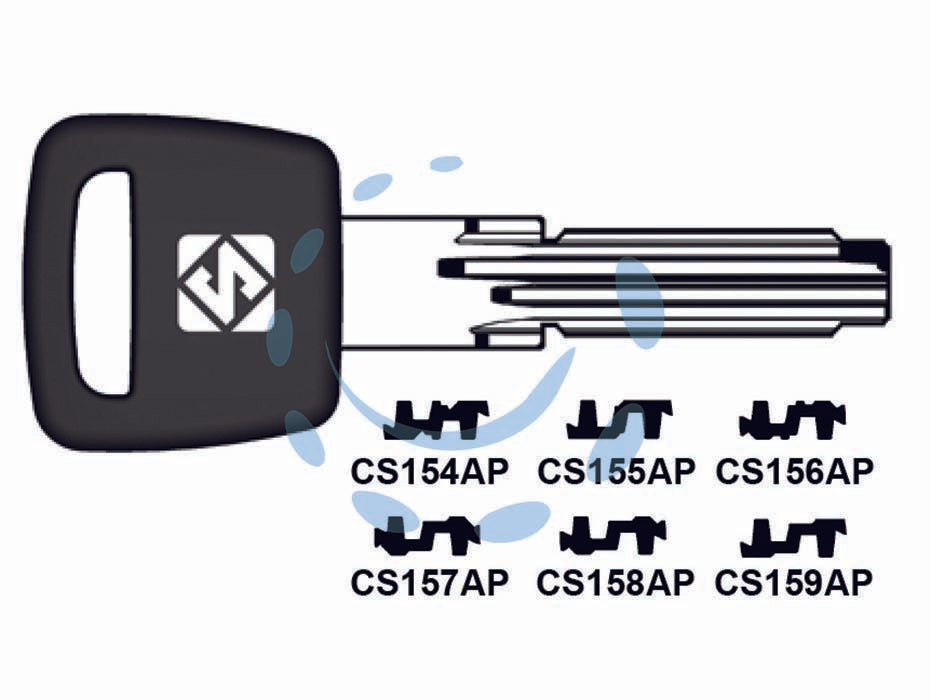 Chiavi per cilindri cisa 6+7 spine profilo piatto - CS154AP - in ottone nichelato, profilo dorsato, testa in plastica, per cilindri di sicurezza