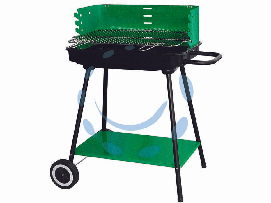 Barbecue rettangolare con ruote montana - bracere cm.47x24 - altezza di cottura cm.68, griglia di cottura in acciaio cromato con maniglia, regolabile in 4 posizioni, grata reggicarbone i...