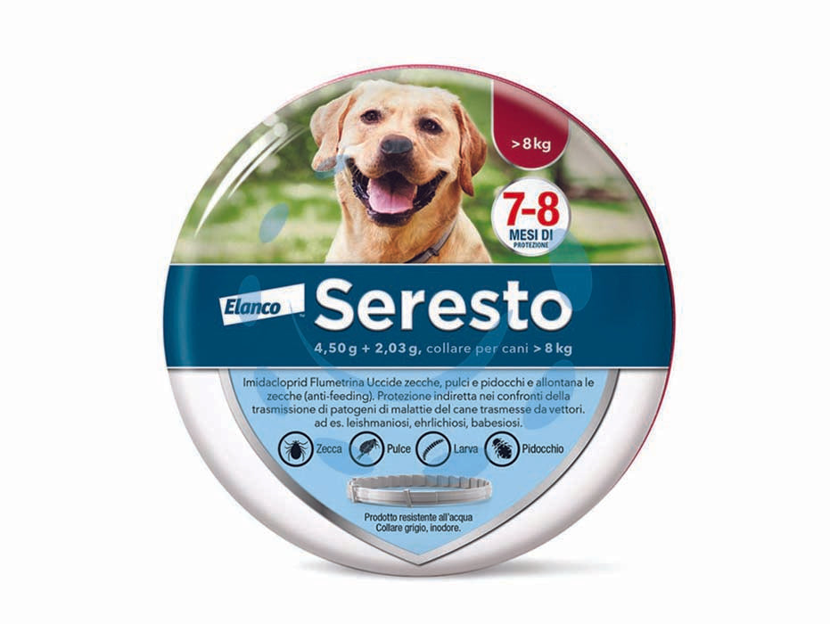 Collare seresto contro pulci e zecche cani oltre 8 kg. - per cani oltre kg.8 - innovativo collare a rilascio controllato, fino a 8 mesi di protezione contro pulci e zecche