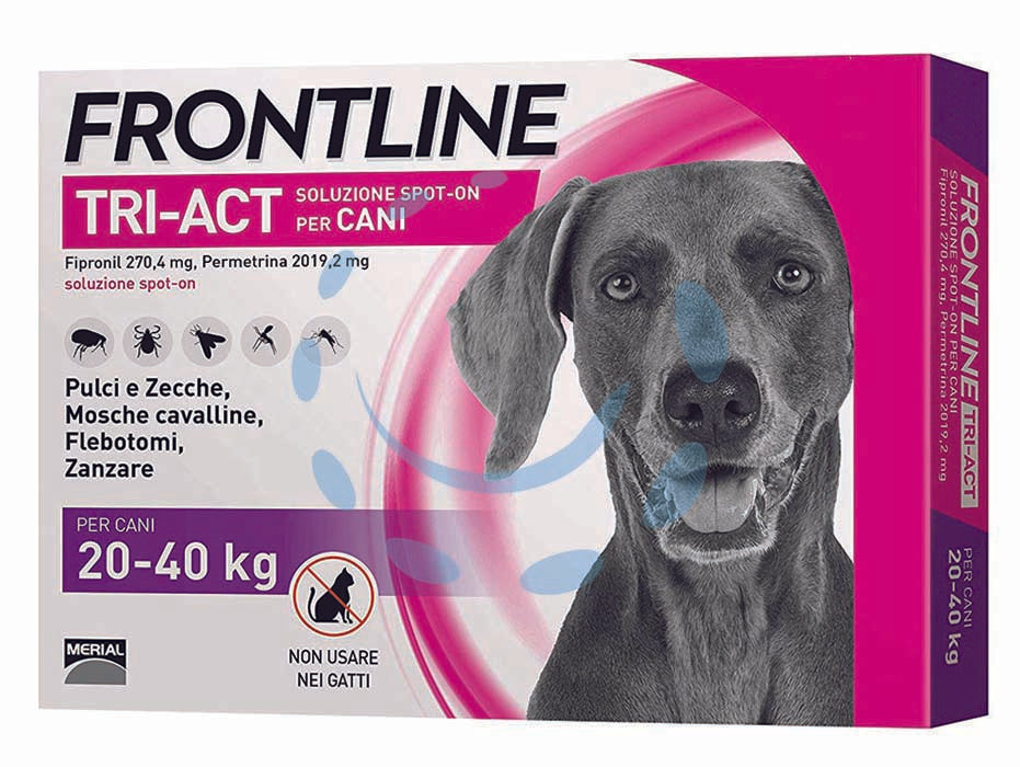 Frontline tri-act spot-on per cani l - in confezione da 6 pipette - per cani da kg.20 a kg.40, è una soluzione spot-on insetticida e acaricida specifica per il cane, grazie a due principi attiv...