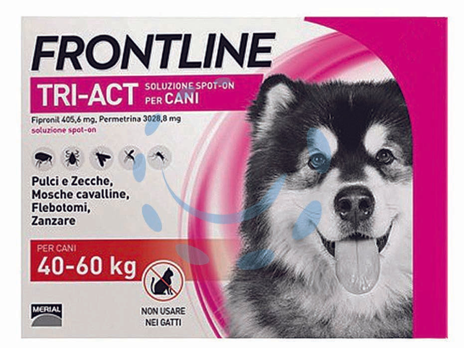 Frontline tri-act spot-on per cani xl - in confezione da 3 pipette - per cani da kg.40 a kg.60, è una soluzione spot-on insetticida e acaricida specifica per il cane, grazie a due principi attiv...