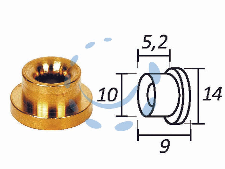 Passafilo in ottone per testine con sede - ø mm.9, ø esterno mm.14 - per testina 'Batti e Vai'