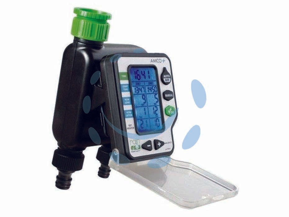 Centralina programmatore amico +2 a batteria rain tap timer - numero settori 2, numero programmi 1, attacco 3/4' F 1' F uscita 3/4' M, alimentata con 2 batterie alkaline 1.5 Volt (AA), ma...