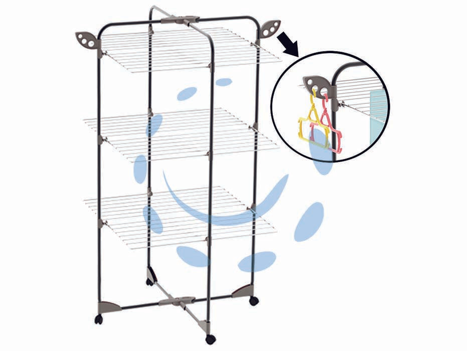 Stendibiancheria alpina 30 acciaio verniciato mt.30 - cm. 68x68x112h. - peso kg 3,6, stenditura mt.30, snodo in plastica modulabile, con ruote per facilitare il trasporto, ideale per l’uso in docci...